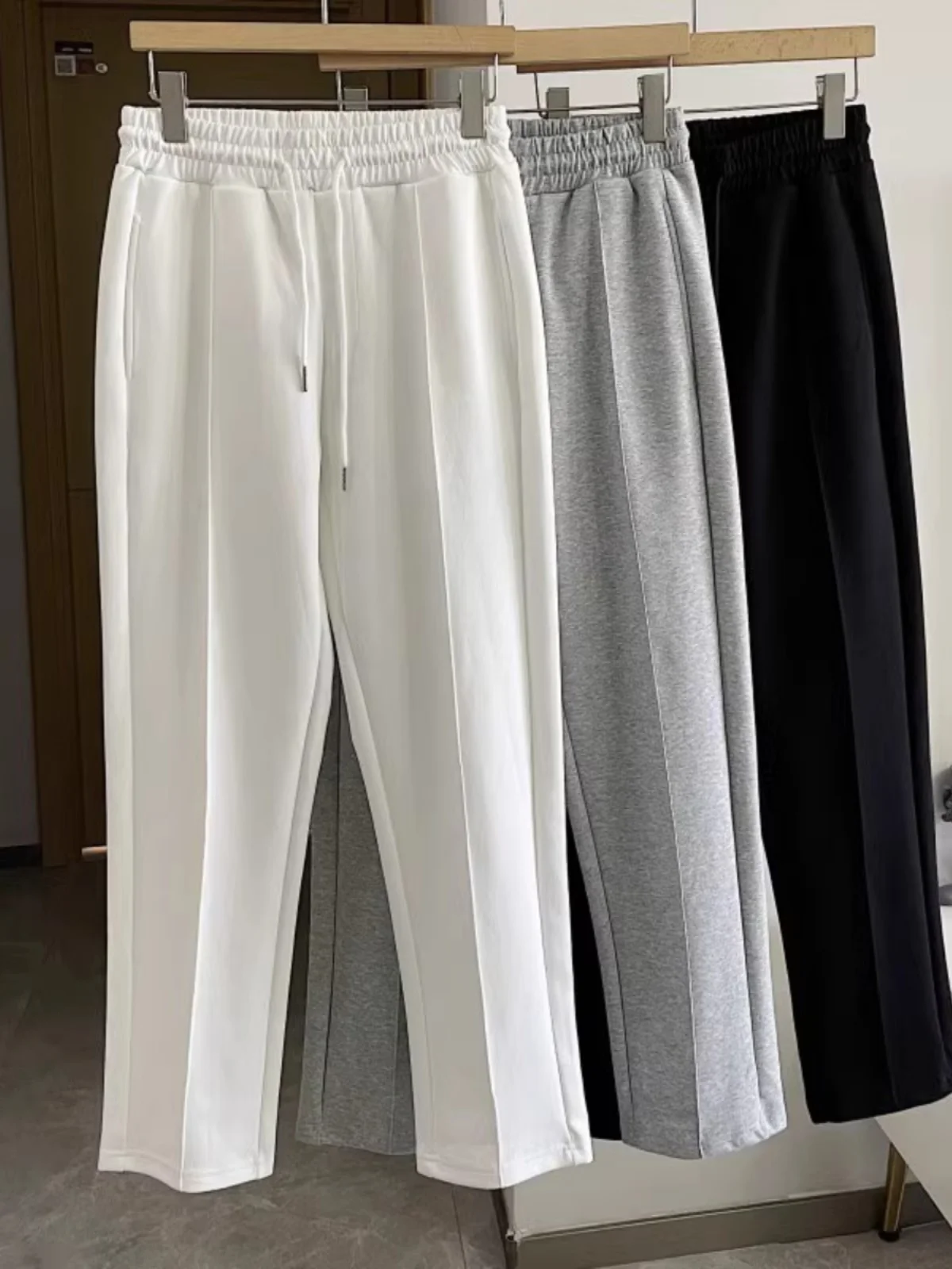 

Men's Straight Leg Cotton Sport Pants White Casual Long Trousers Dra Sweatpants Briti Sle Faionable All-Match Pants