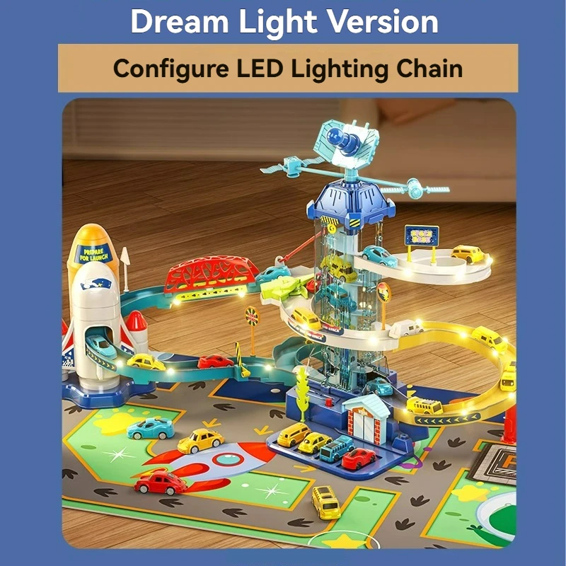 Space Shuttle Theme รางรถสําหรับเด็ก Diecasts วันหยุดของขวัญวันเกิดล้อร้อนเด็กการศึกษาการแข่งขันชุดของเล่นรถราง