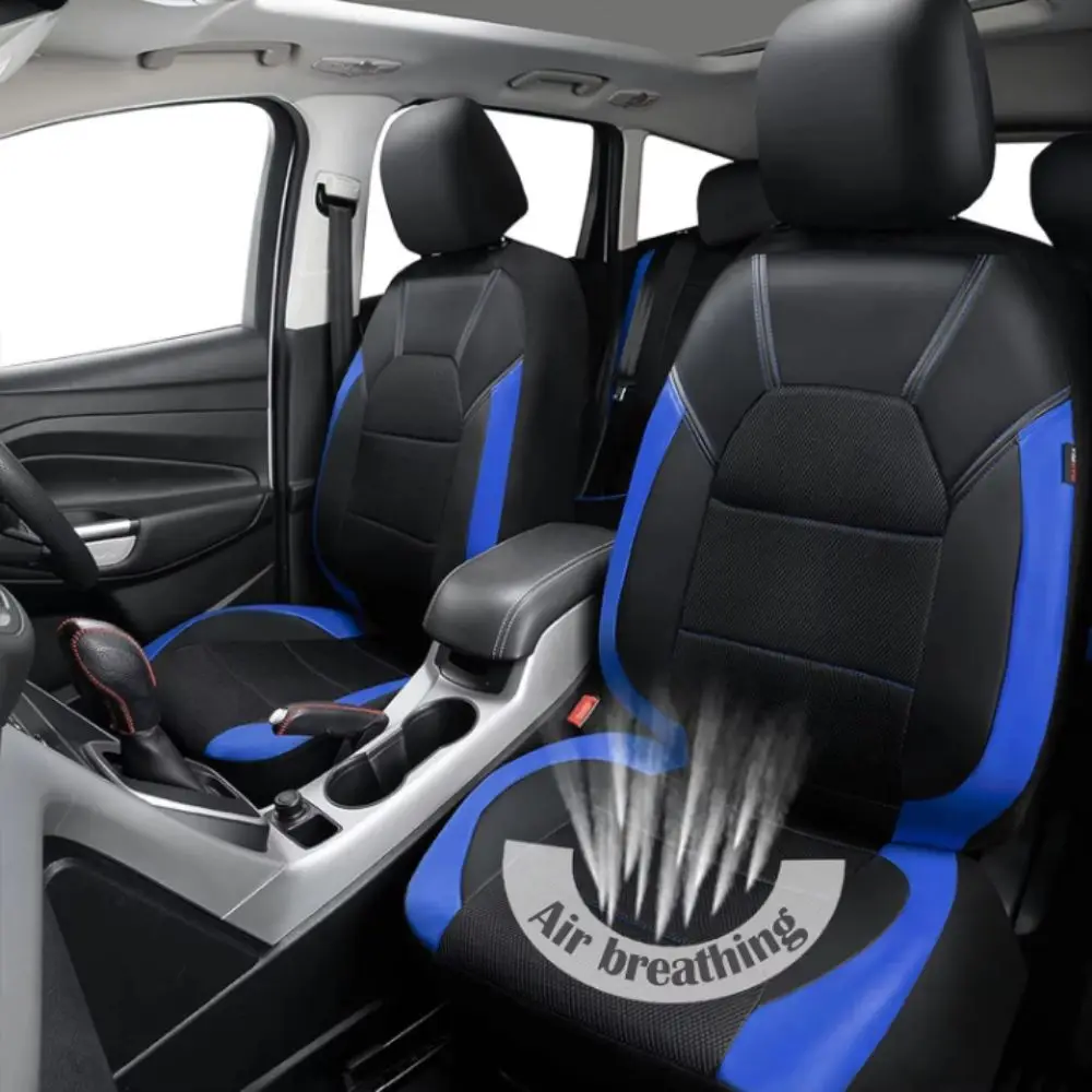 PU Leather Car Seat Cover Waterproof Breathable Full Car Seat Cover Set Sandwich Stitching Quilted Seat Cushion Cover
