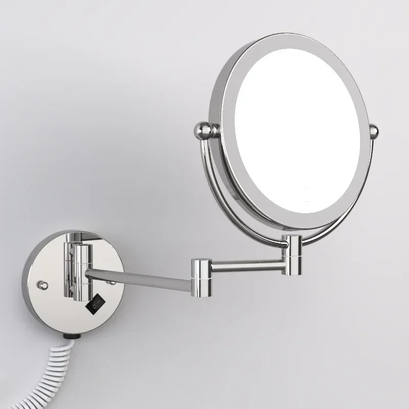 Wall Mounted Lighted Makeup Vanity Mirror 8 Inch 1X/10X Magnifying Bathroom Mirror Quality Chrome Folding LED Bathroom Mirrors