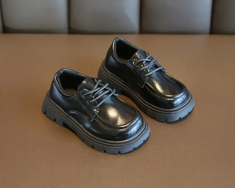 Kinder-Lederschuhe für Jungen und Mädchen, Unisex, formelle Kinderschuhe im britischen Stil, zum Schnüren, weiche, dicke Sohle für Hochzeit, Party, rutschfest – Detail 14
