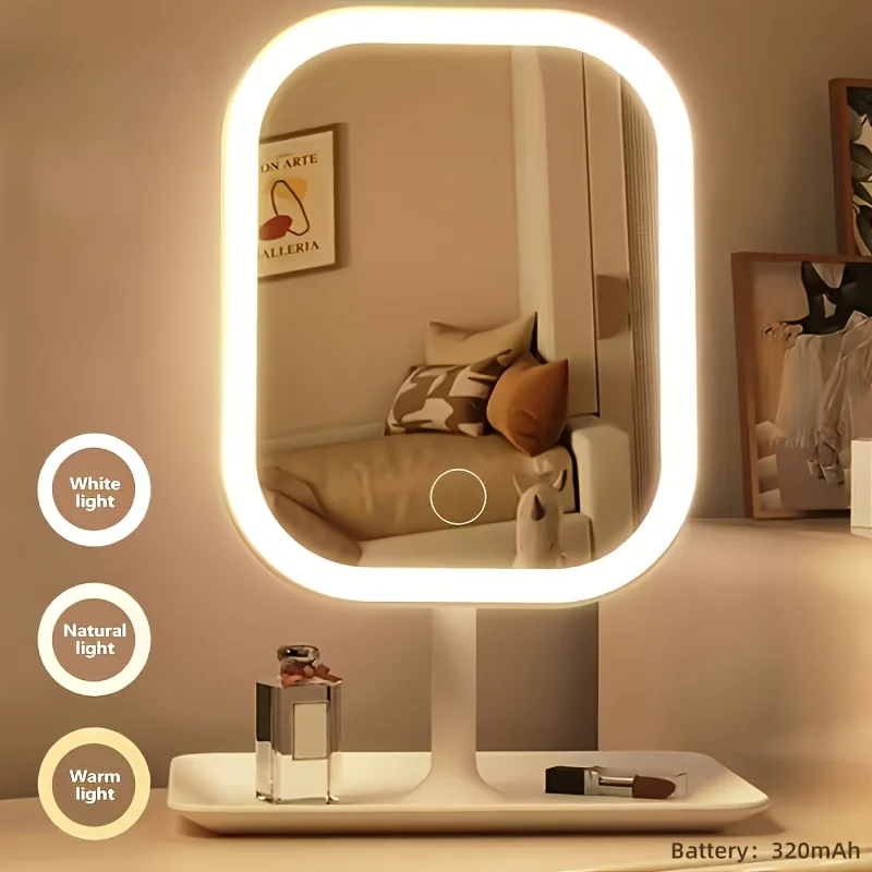 LED Makeup Mirror,Vanity Mirror with Front Light, 3 Light Modes Rechargeable Makeup Cosmetic Mirror Within Battery Touch Control