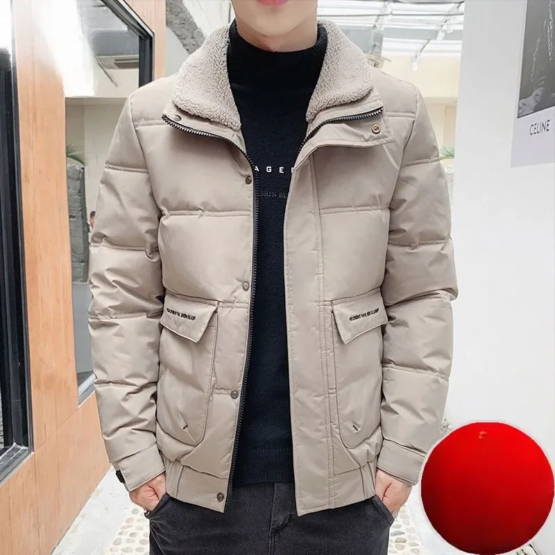 Winter Jacket Short Loose Leisure Plus Fleece Thicken Parkas New Men Down Cotton Coat Fur Collar Outwear Joker Overcoat