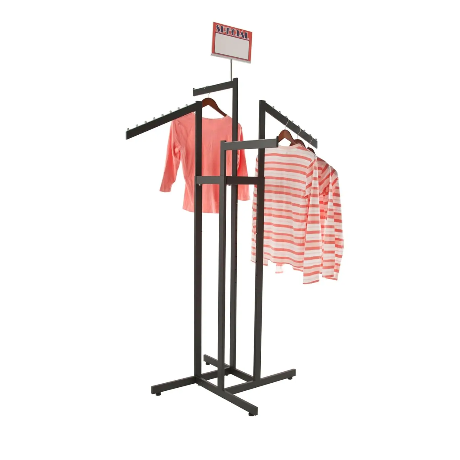 4-Way Clothing Rack With 2 Straight & 2 Slanted Arms, Black, Customized