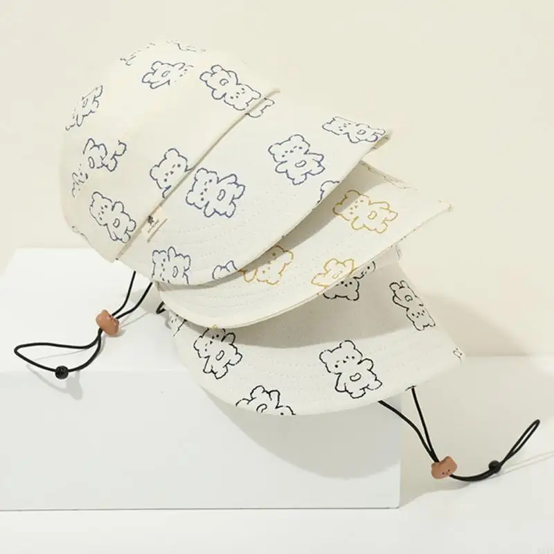 

N84E Infants Ponytail Baseball Caps 2-6 Year Girls Fisherman Hat Hollowed Top Sun Visor Hat with Chin Belt for Hot Season