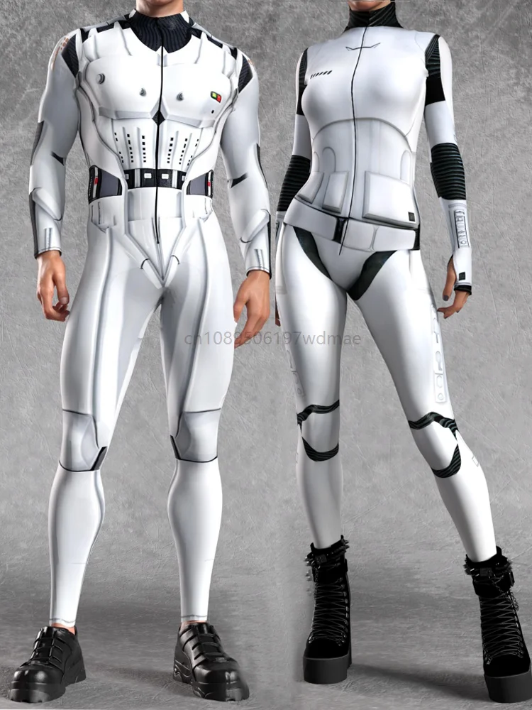 

Robot Future White Armor Bodysuit Adult Role Play Team Punk Costume Party Performance Stage Show Leotard Carnival
