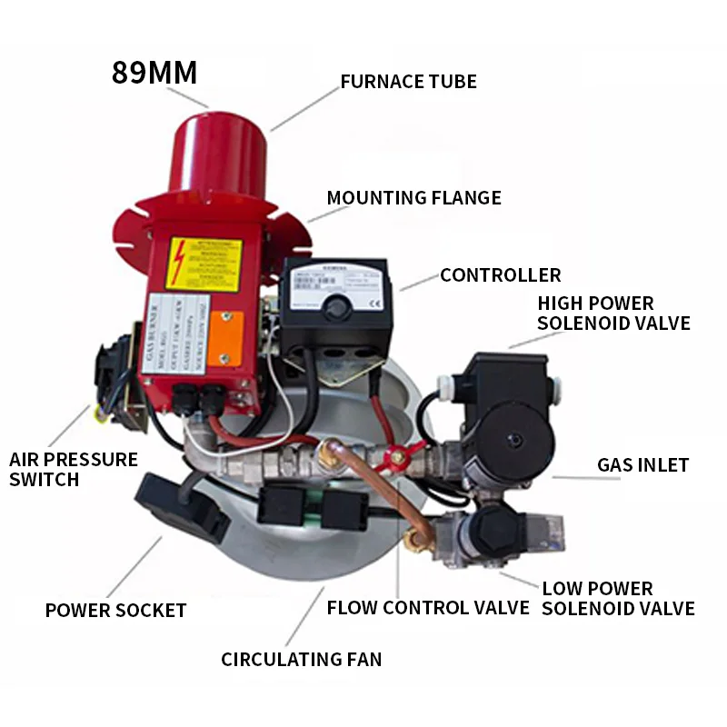 Quemador de llama de Gas GLP/NG pequeño, quemador de horno de propano Industrial, calentador de caldera de Gas Natural 11-55kw con válvula solenoide