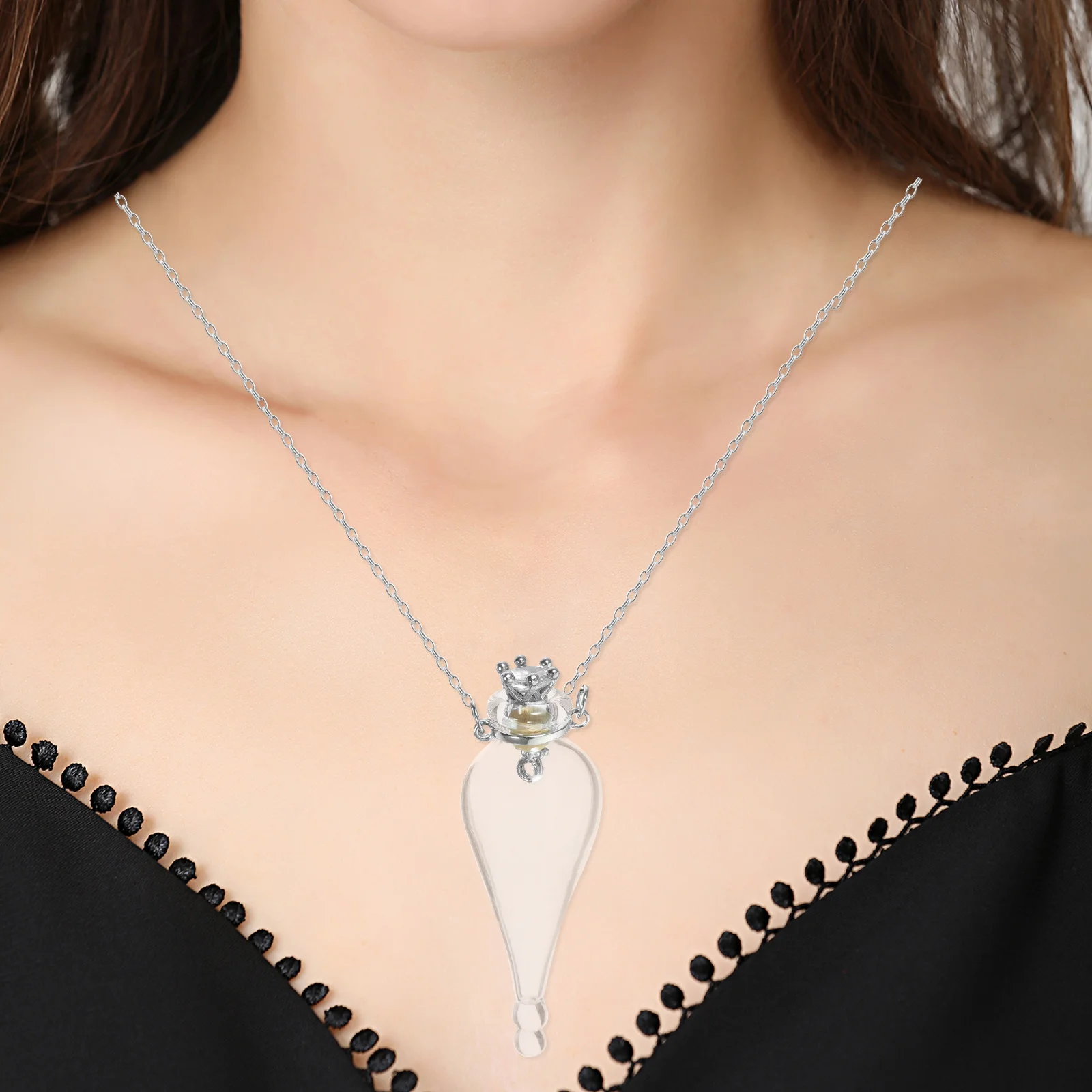 

Potion Mini Glass Bottle Necklace Small Sturdy Vial Pendant Charm Chain for Storage Souvenir Honeymoon Gift