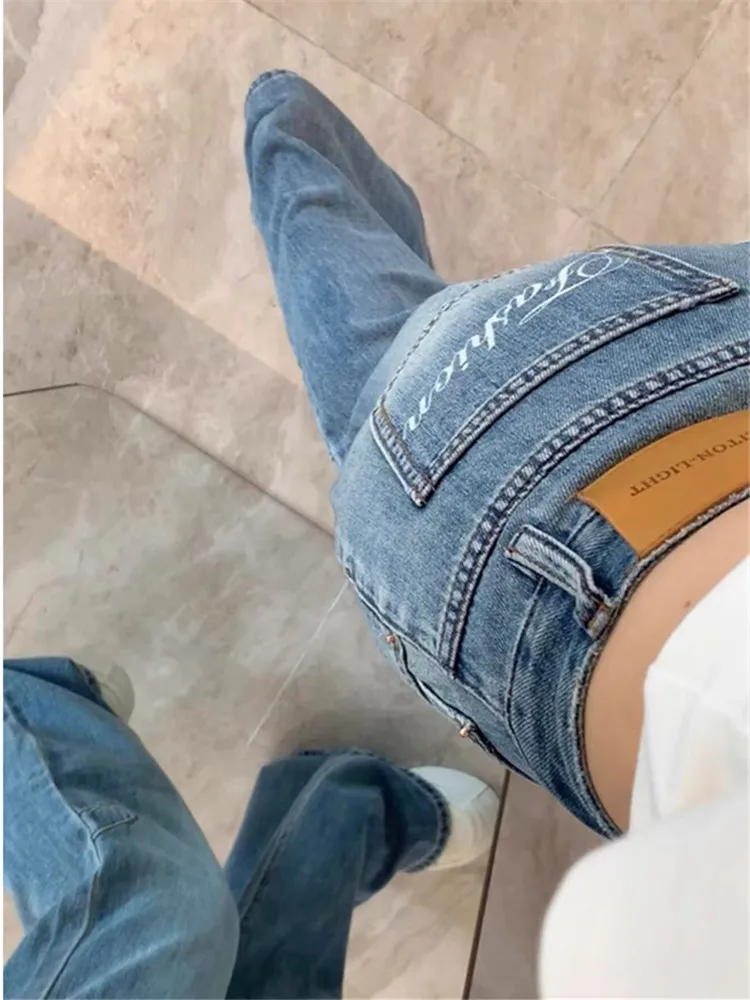 American Retro Flared Jeans Women's Spring Autumn Loose Slimming Non-Matching Legged Extended Length Wide Leg Pants