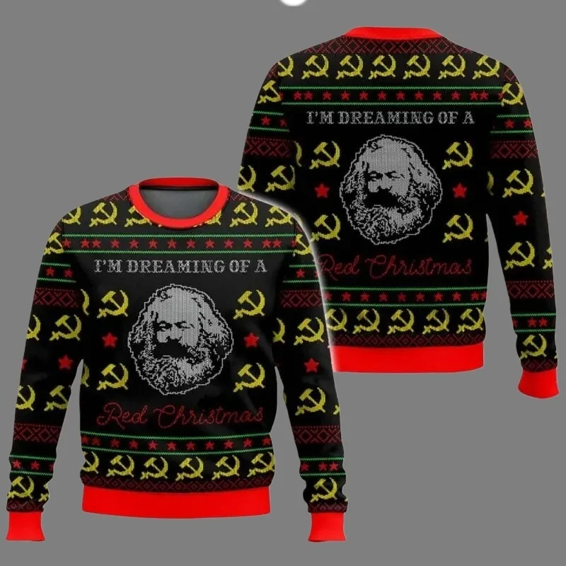 25/26 جديد كارل ماركس الخريف/الشتاء ثلاثية الأبعاد طباعة القبيح عيد الميلاد الرجال والنساء البلوز زوجين في الهواء الطلق حفلة ملابس رياضية كاجوال