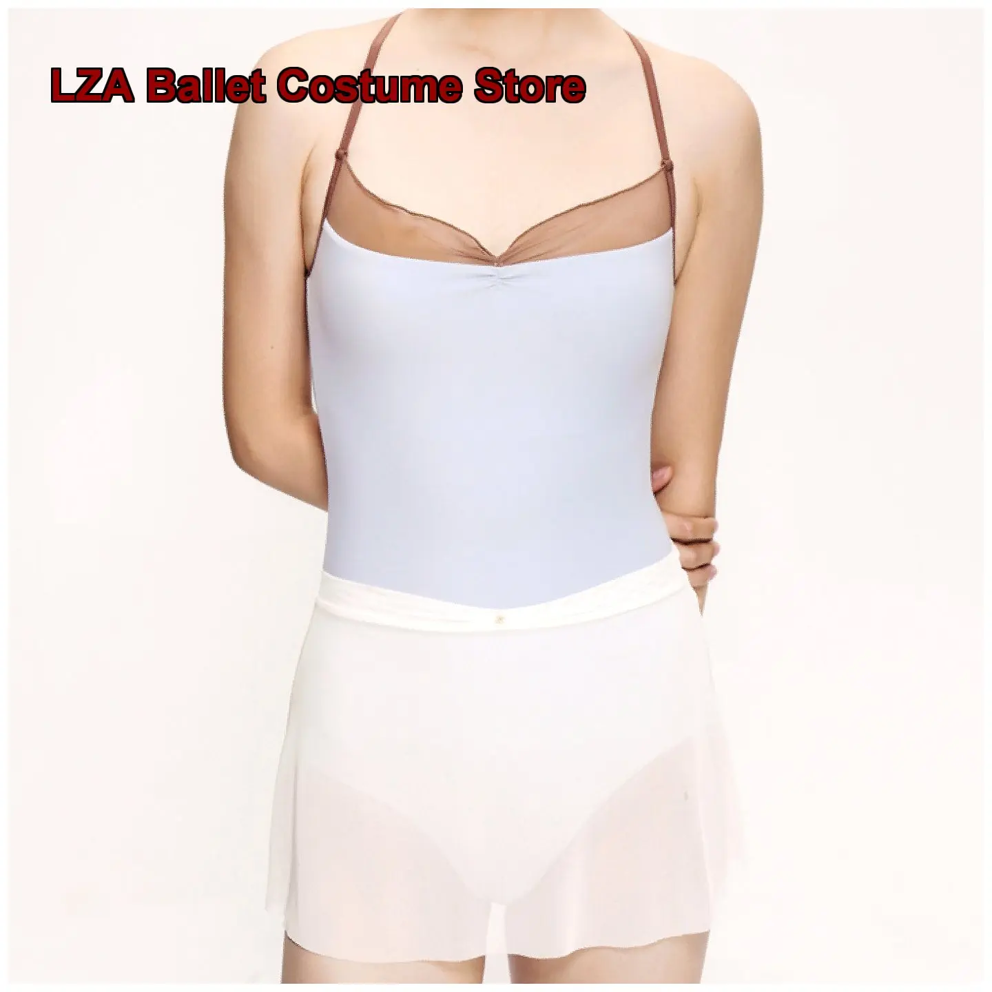 Pas Defini Small V-Ruffle Shell Skirt Yoga Handmade Beaded Bow-Free Mesh Skirt Tutu