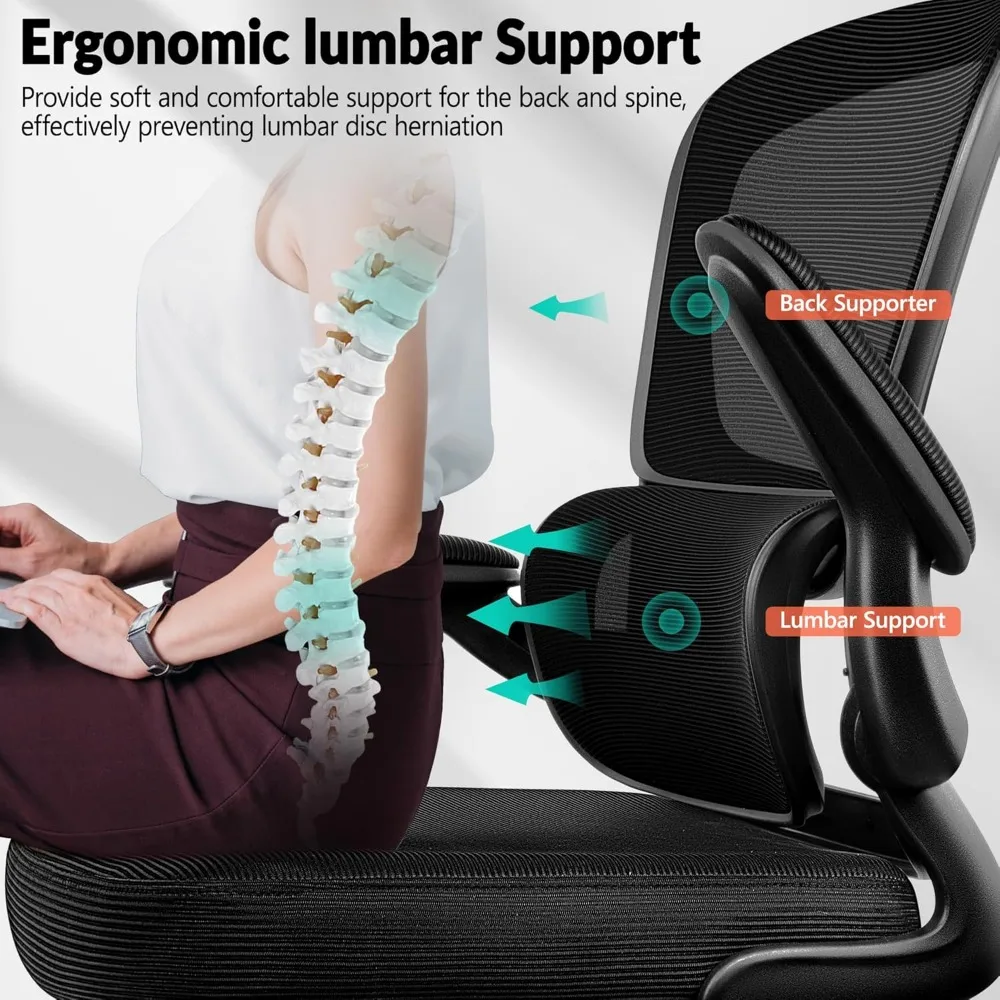 Ergonomic Mesh Desk Chair with Lumbar Support and Adjustable Arms for Comfortable Office Use