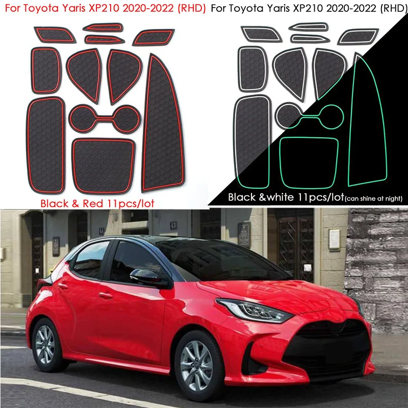 Anti-Slip Gate Slot Cup Mat Fit for Toyota Yaris 2020 2021 Accessories Rubber Door Pad Car Non-Slip Mats Cover Car Stickers