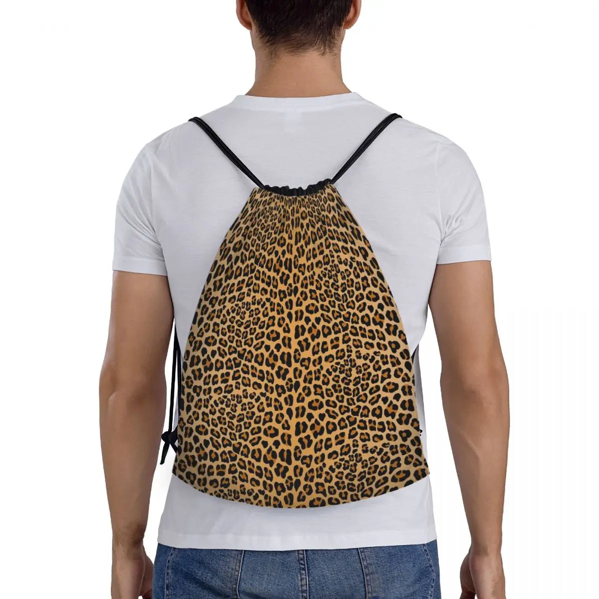 

Leopard Print Backpacks Casual Portable Drawstring Bags Shoes Bag Book Bags For Travel Students