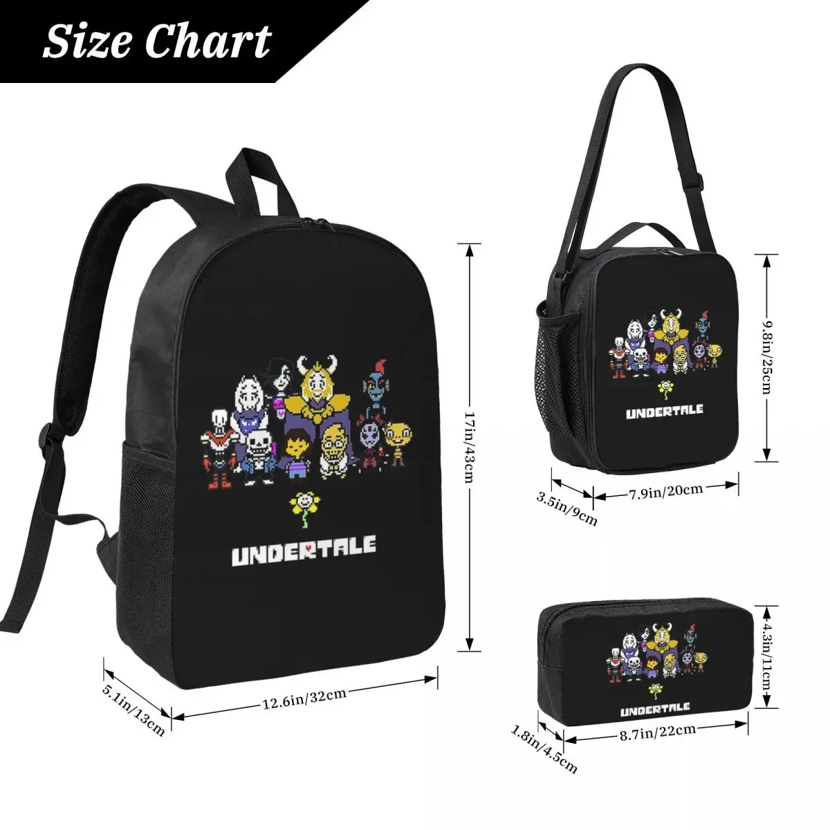 Undertale Gamer Gaming Backpack Student BookBag School Bag Computer Shoulder Bags 3ps Insulated Lunch Bag Pencil Case