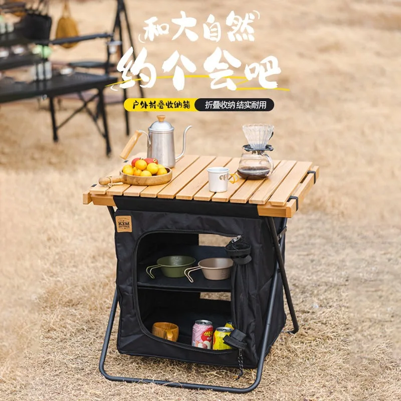 

Foldable Storage Cabinet & Table Combo Camping Wooden-Top Box Large-Capacity Portable Table Mesas Camping Equipment