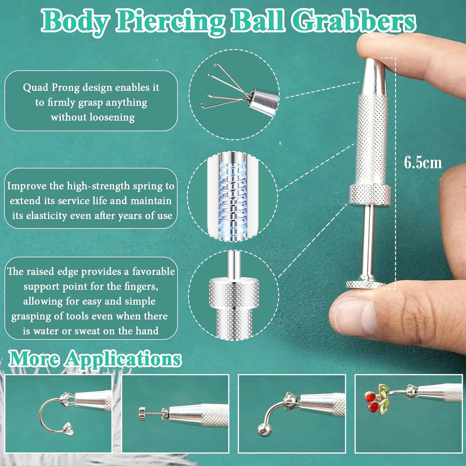 Anti-Slip Piercing Ball Grabber Tool Stainless Steel Pick Up Tool 4 Claw Gem Piercing Changing Tool Body for Ear Nose Lip
