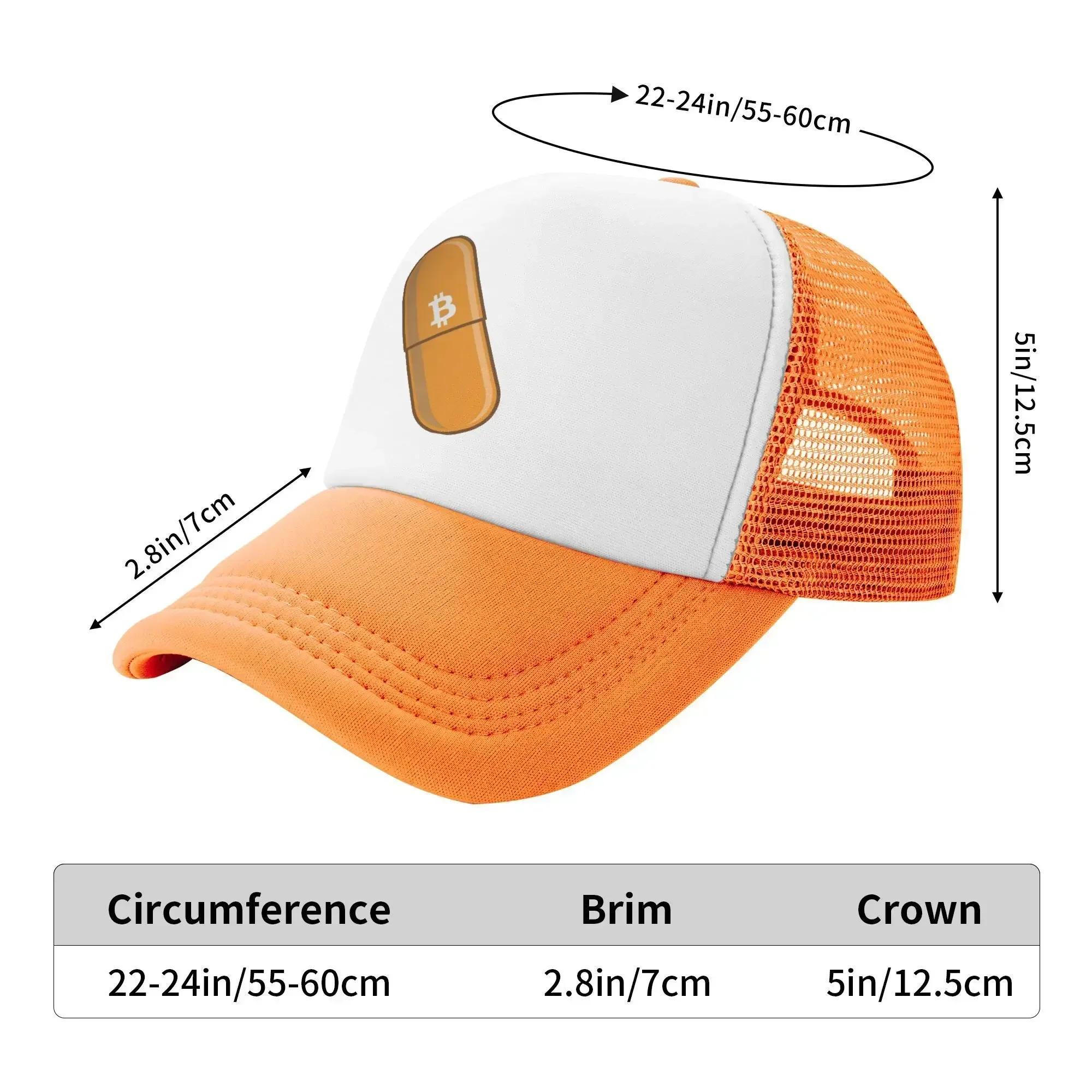 New Bitcoin the orange pill Casual Baseball Cap  Outdoor Gym Sun Hats Spring Sun-Proof Unisex-Teens y2k Cool Baseball Caps