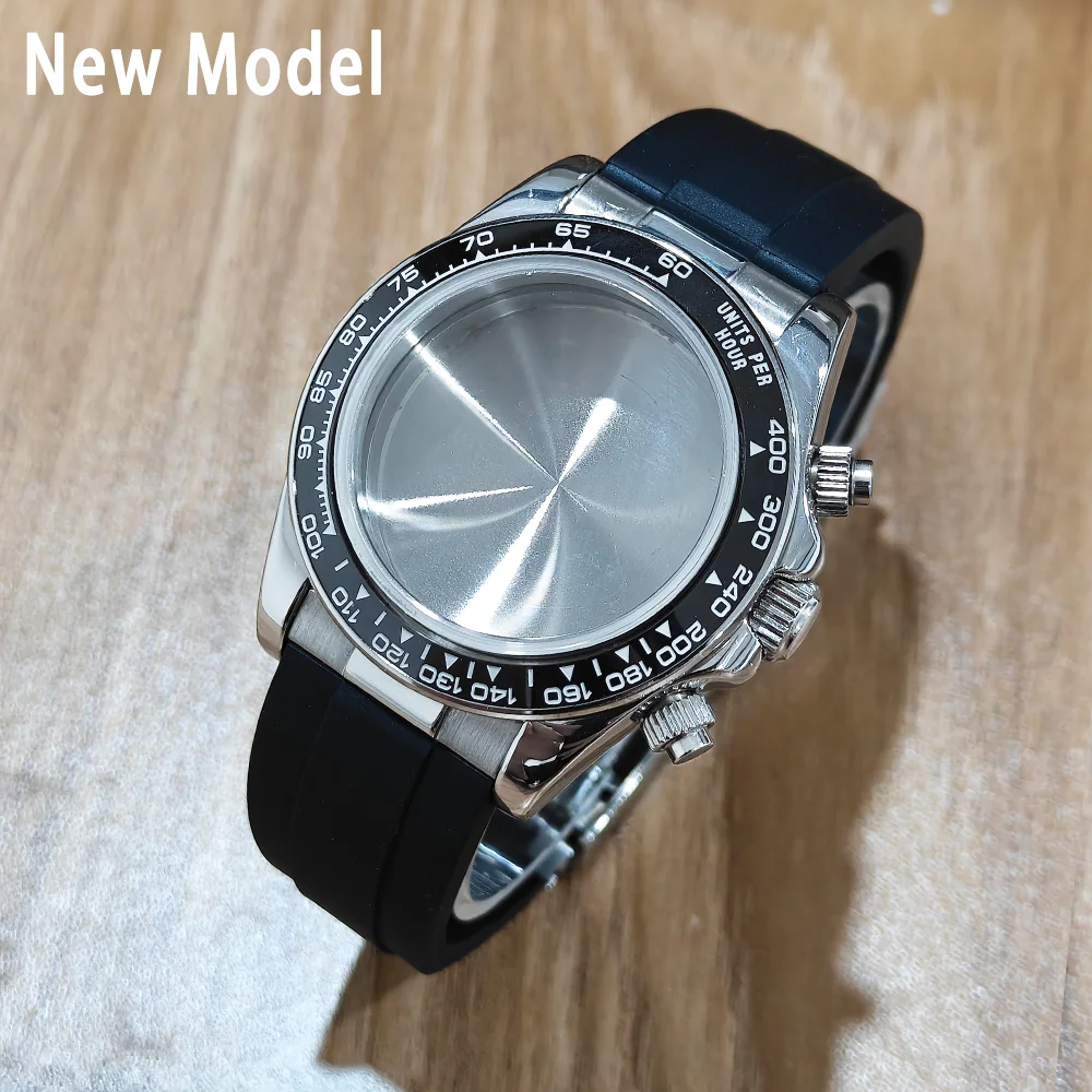 

39mm VK63 Watch Case Rubber Strap Silver/Gold 316L Stainless Steel For VK63 Watches Automatic Movement Accessory Parts
