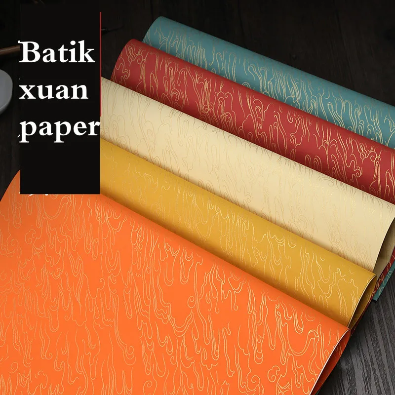 Batik Retro Xuan Paper Chinese Exquisite Water Ripples Pattern Half Ripe Rice Paper Brush Pen Calligraphy Creation Works Papier