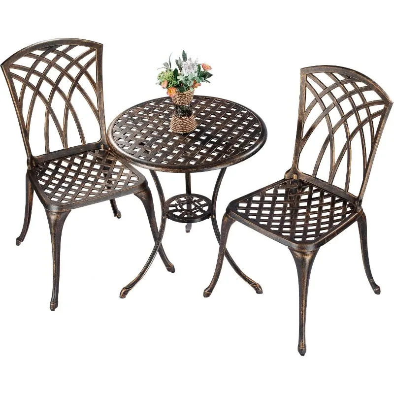 Outdoor chair，3 Piece Cast Aluminum Patio Furniture Sets 2 Chairs and 1 Round Table with Umbrella Hole for Outdoor, Balcony