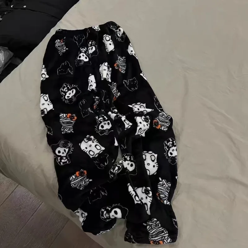 

Cartoon Pattern Sanrio HelloKitty Y2k Christmas Halloween Pumpkin Pajama Pants Halloween Home Clothes Flannel Casual Home Pants