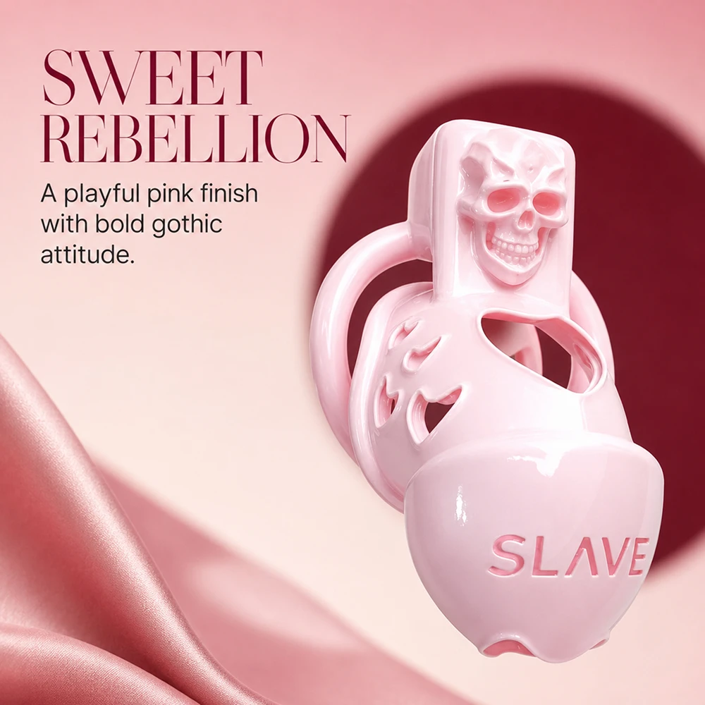 Pink Skull Sissy Chastity Device for Women BDSM Cock Cage Lockable Bondage Penis Ring Gay Ladyboy Sex Toy Accessory 18+