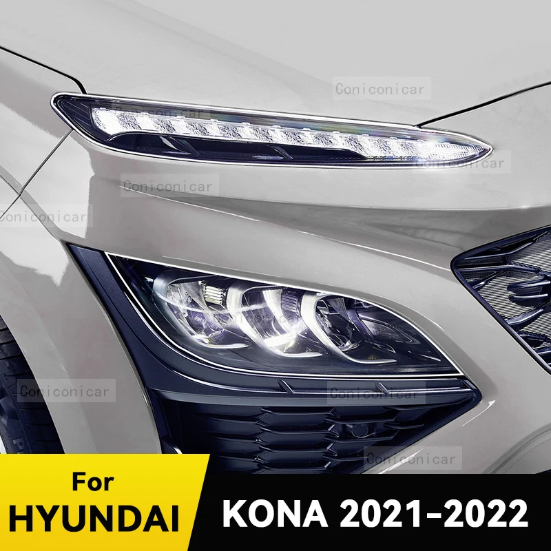 For HYUNDAI KONA 2021 2022 Car Headlight Protective Cover Film Front Light Transparent TPU Headlamp Accessories Sticker