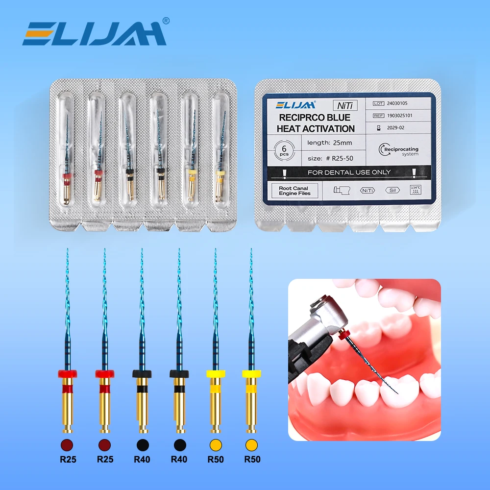 6 unids/caja NITI Dental alternativo azul limas de calor R25 25mm Denspay motor Dental solo uso un archivo limas rotativas de conducto radicular