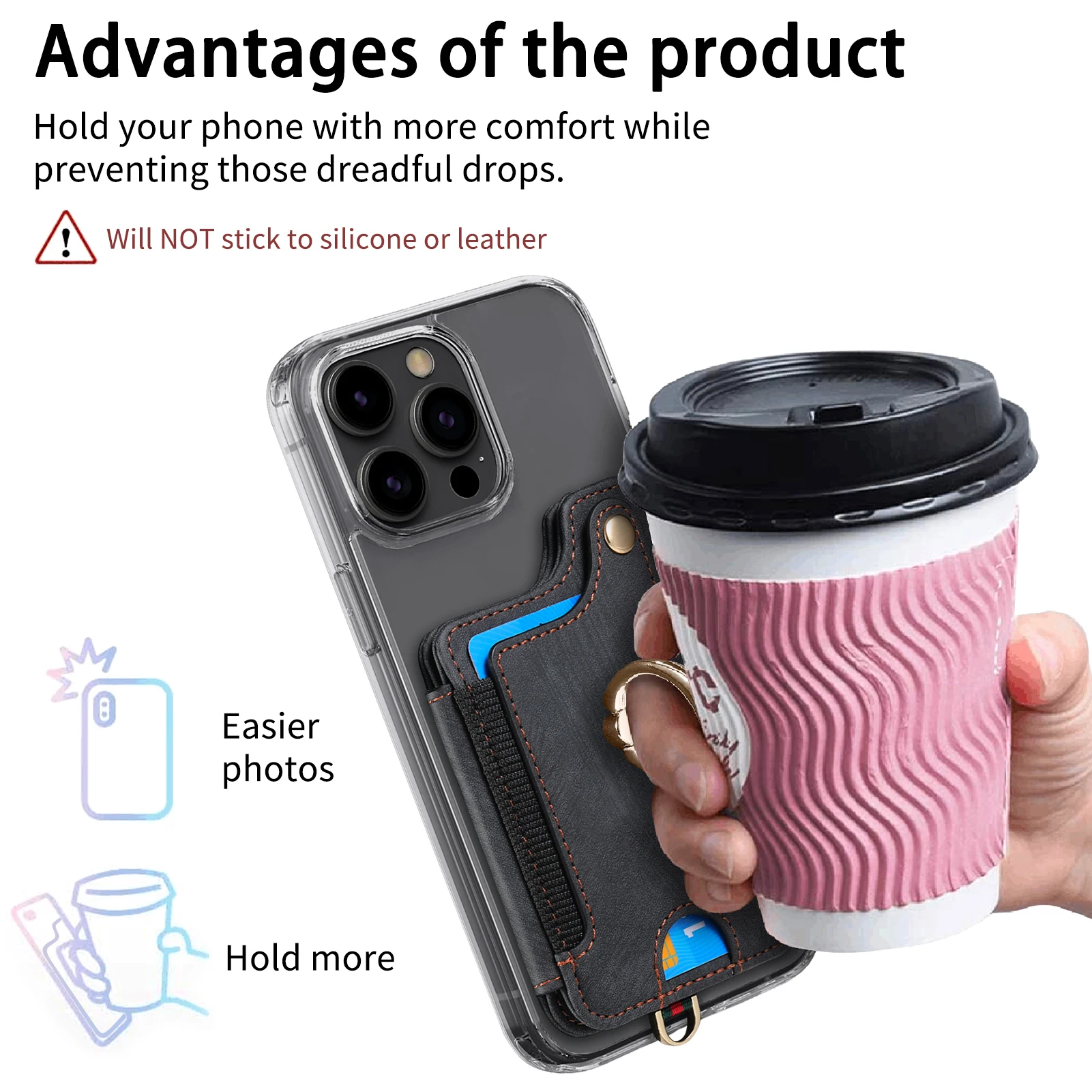 指リング付きスマホケース カードホルダー PUレザー 粘着式 - Phone Cases With Wallet On Back のレビューと価格