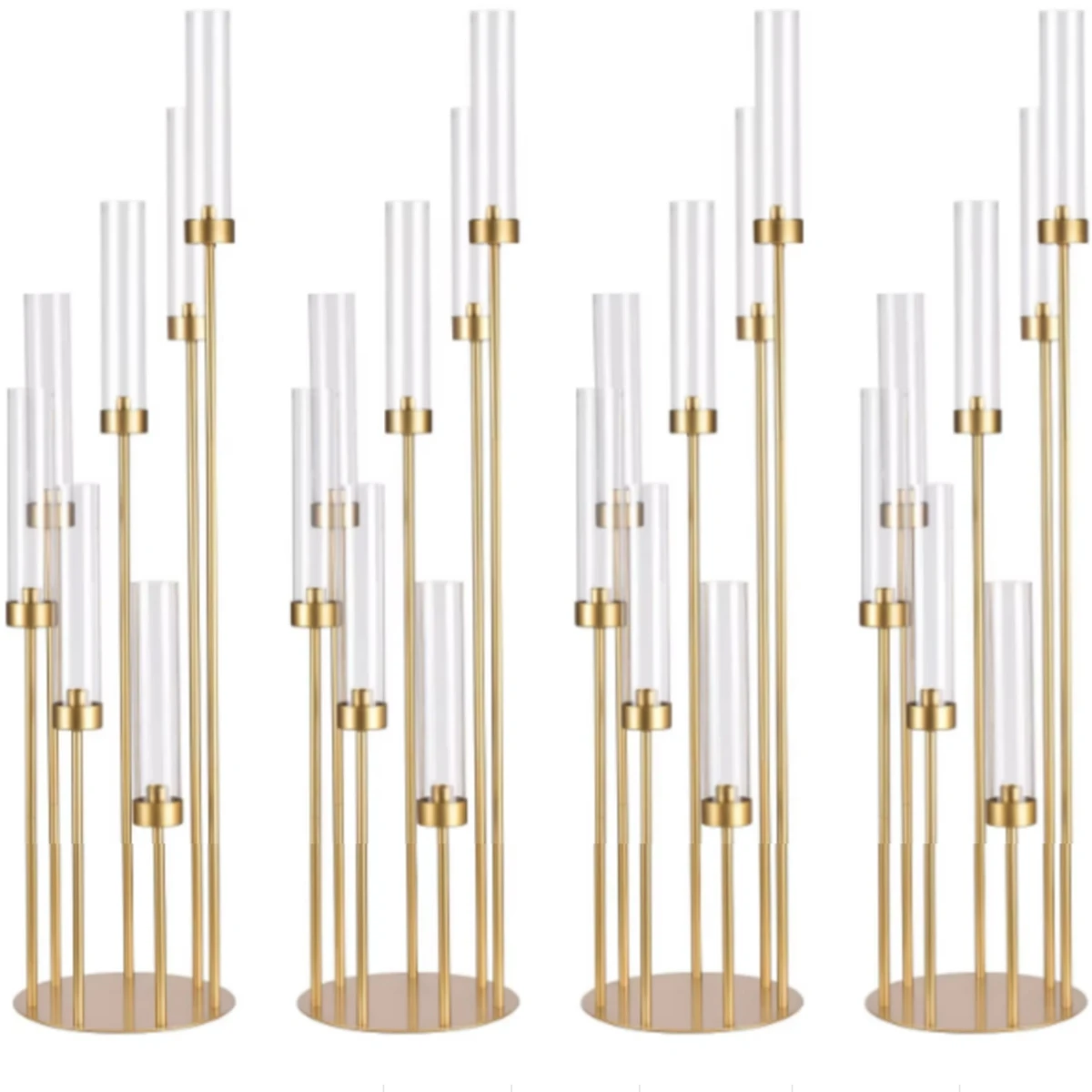 2pcs/10pcs 9/6/7 Arms Floor Candelabra Wedding Centerpieces Gold Tall Metal Candlestick Holders with Acrylic Removable Lampshade