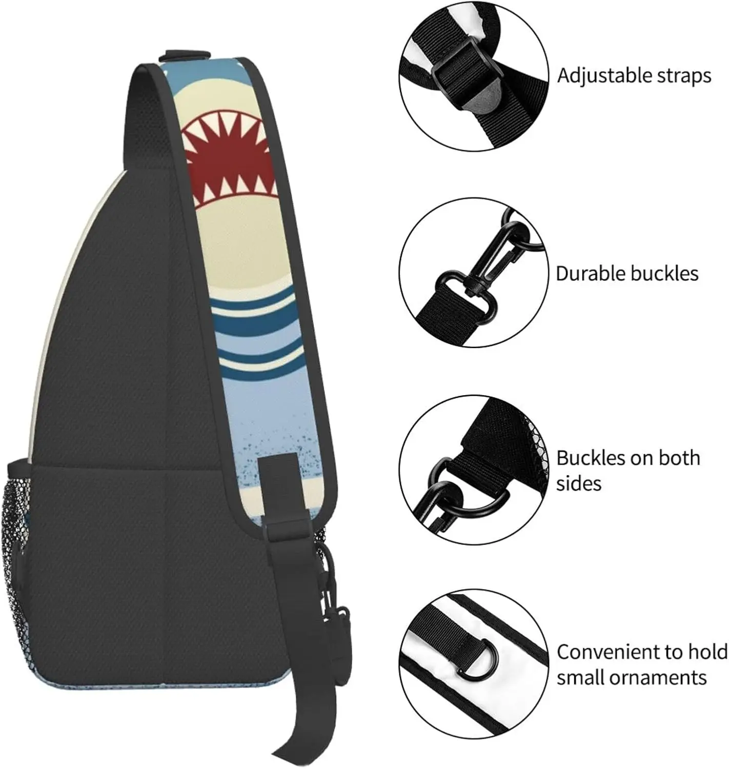 Shark Sling Backpack Chest Bag Crossbody Shoulder Bag Gym Cycling Travel Hiking Daypack For Men Women