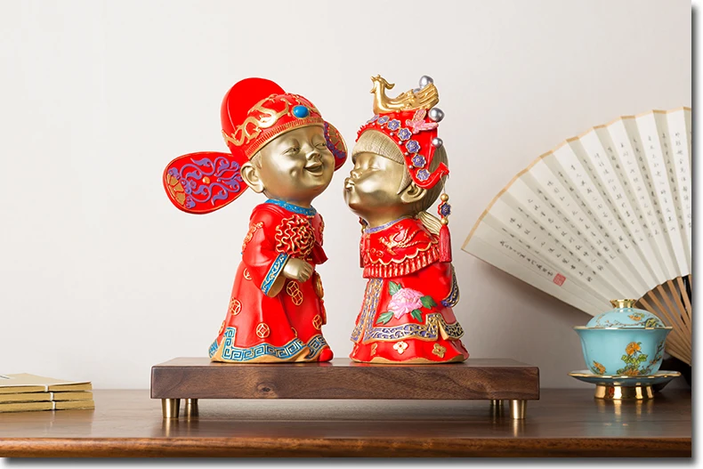 TIO COOL -HOME Wedding High-grade gift Decor ART -Asian festive Bride Auspicious Mascot brass Hand engraving art sculpture