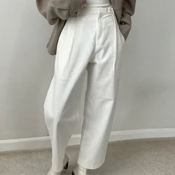 Women's Basics Long Wide Leg Pants High Waist Straight Casual Trousers Korean Style