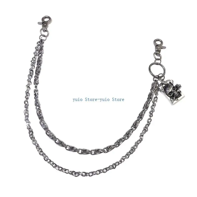 X7XB Silver Punk Multi Purpose Jeans Chain Accessory Metal Skull Charm