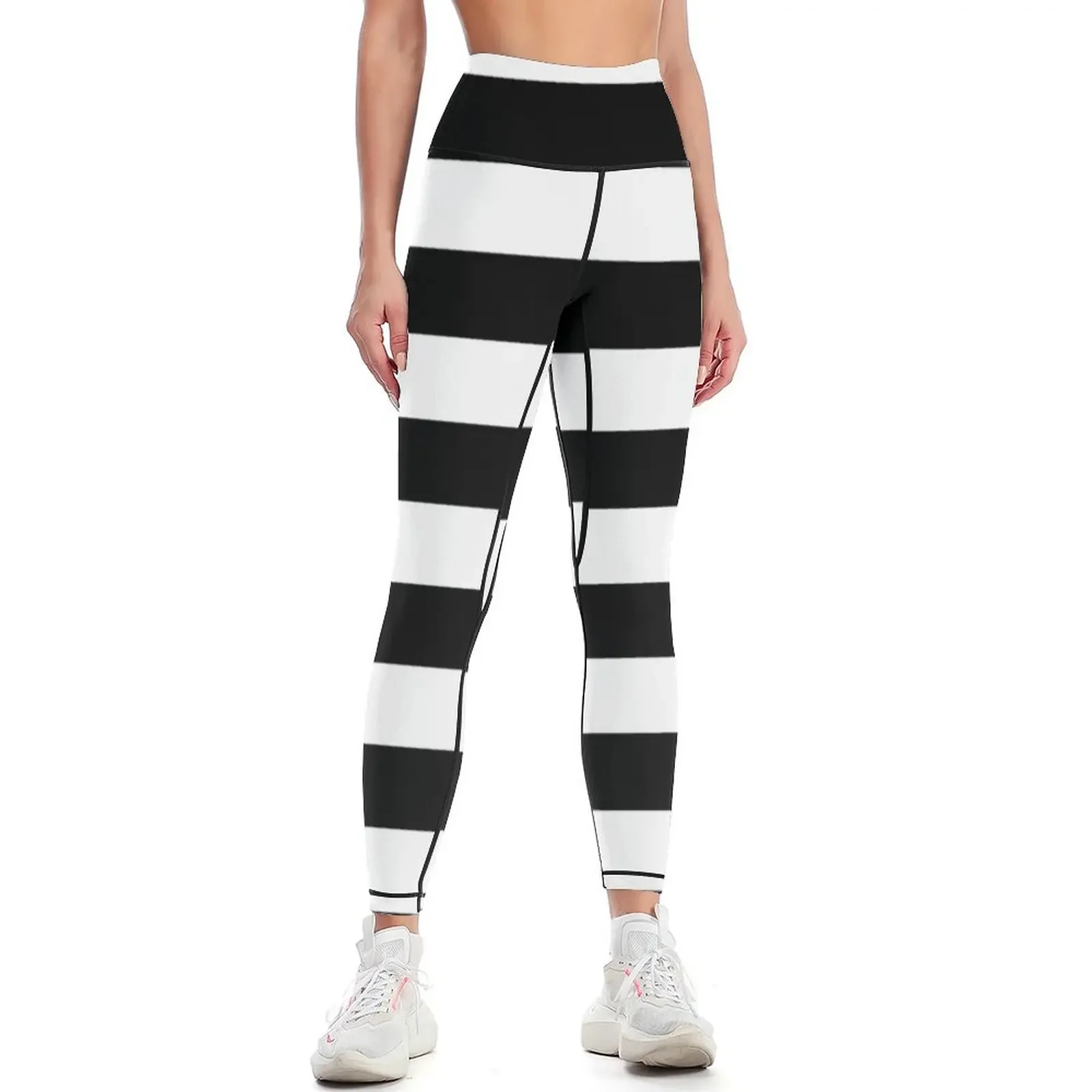 

Black and White Big Stripe Leggings push up legging high waist sportswear gym jogging pants Womens Leggings