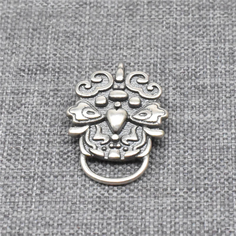 2 Pieces Chinese Beast Head Door Knocker Connector Charms in 925 Sterling Silver for Necklace and Bracelet Making