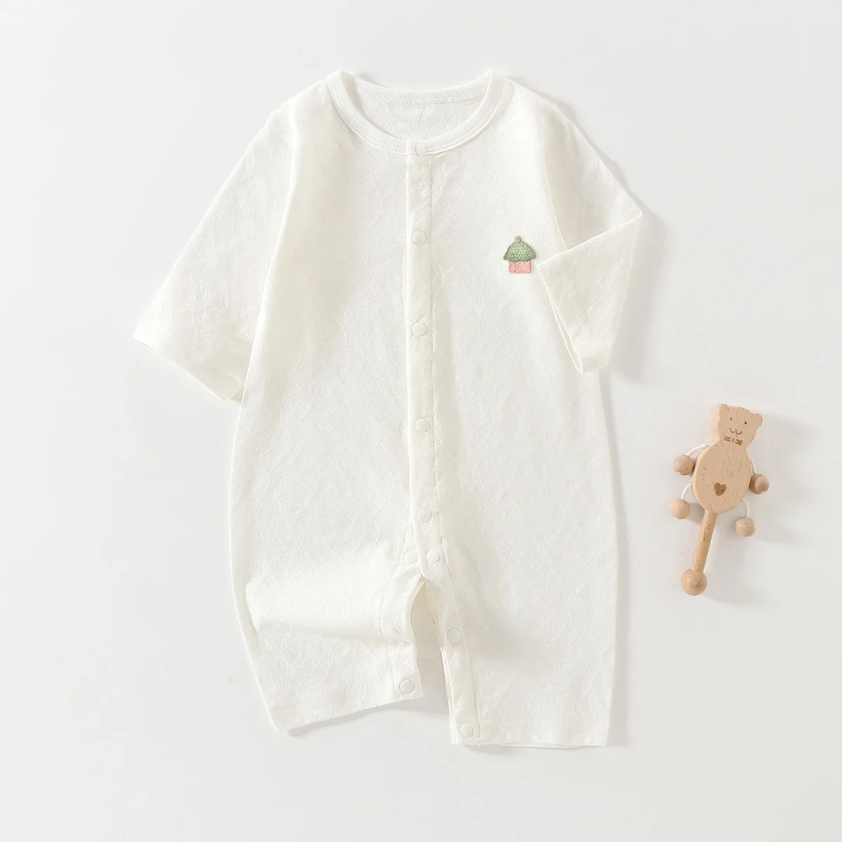 0-18M Summer Baby Home Clothes Silk Baby Crawling Clothes Jumpsuit Solid Color Newborn Onesie