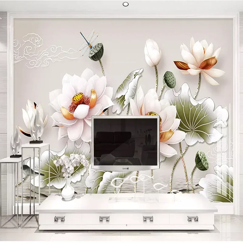 Custom Mural European 3D Vintage Lotus Photo Wallpaper For Living Room TV Sofa Home Decor Wall Cloth Papel De Parede For Bedroo