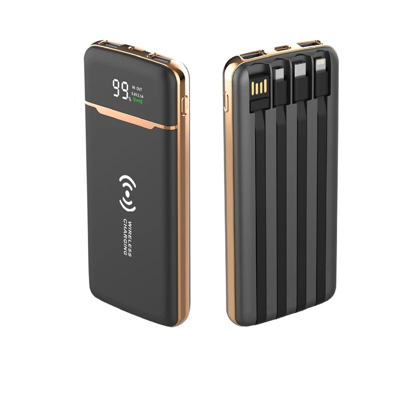 

20000mAh Wireless Charger Power Bank with 4 Cable Fast Charging Portable Powerbank for iPhone 16 Samsung Xiaomi External Battery
