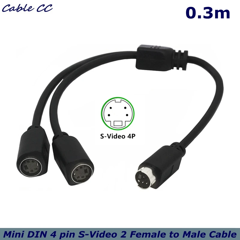 Mini DIN 4pin Video Cable TV AV Connection Cable S-Video 2 Female to Male 1/2 S-Terminal Cable