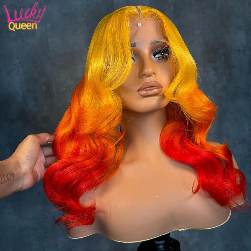 

13x4 13X6 Body Wave Lace Frontal Wigs Omber Yellow Red Human Hair Wigs Lace Front Wig For Women Brazilian Remy Hair Pre Plucked