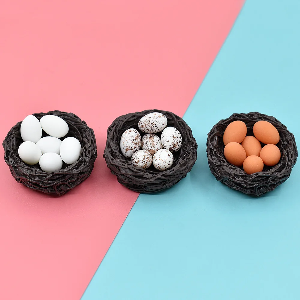 Simulation Nest Egg Chick Duck Bird Miniature Figurine Resin Craft Artificial Model Home Fairy Garden Decoration DIY Accessories
