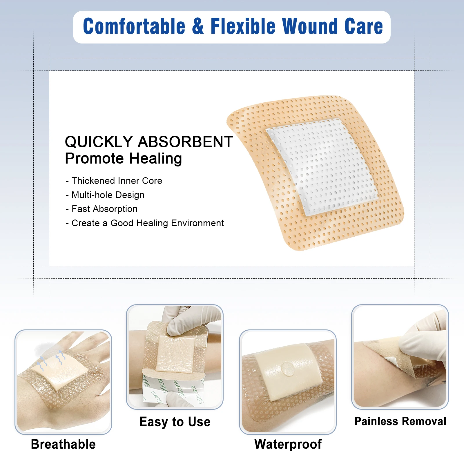 10pcs 3/4in Silicone Foam Dressing Waterproof and High Absorbency Wound Bandage,Silicone Foam Border Pad for Wound Care