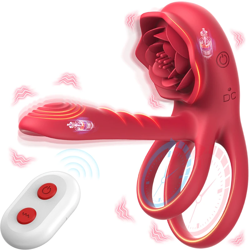 4 In 1 Rose Flower Penis Enhancer Double Ring Adult Couple Sexual Vibrator Delay Ejaculation Adult Product C Point Stimulator