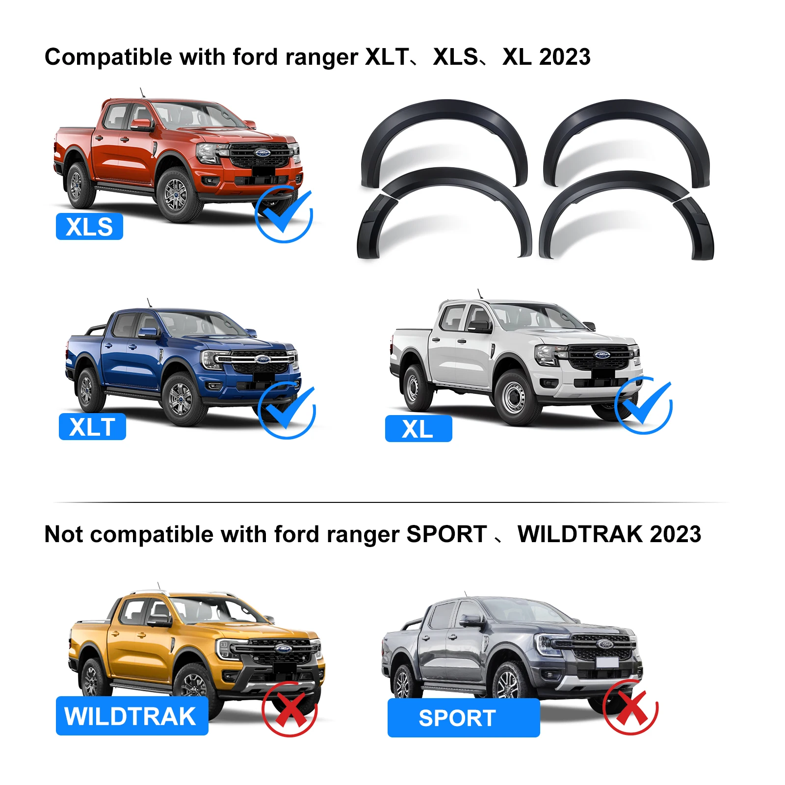 Wheel Arch Mudguards Black Car Styling Fender Flares For Ford Ranger 2022 2023 2024 XLS XLT XL Next-gen Pickup Truck Accessories