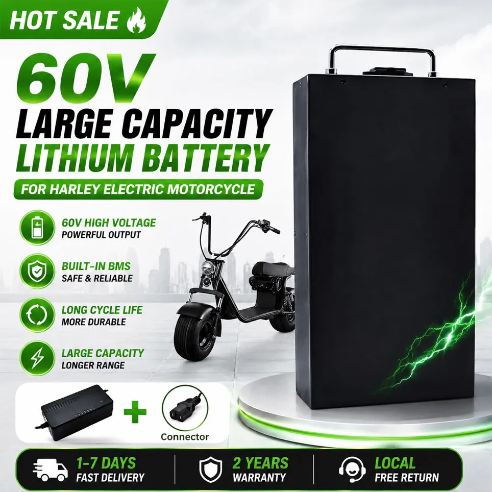 60V 40Ah Li-Ionen-Akku für Elektromotorräder, 2000W, für Harley zweirädrigen, faltbaren Citycoco Elektroroller, kostenloses Ladegerät