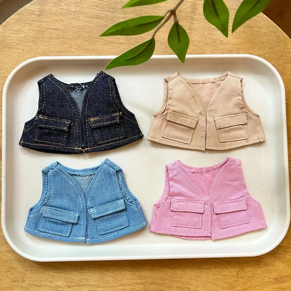 

For 15/17cm Labubu Doll Clothes Handmade Denim Coat Dolls Accessories Sitting Party Changing Dress Game DIY Gift Toys