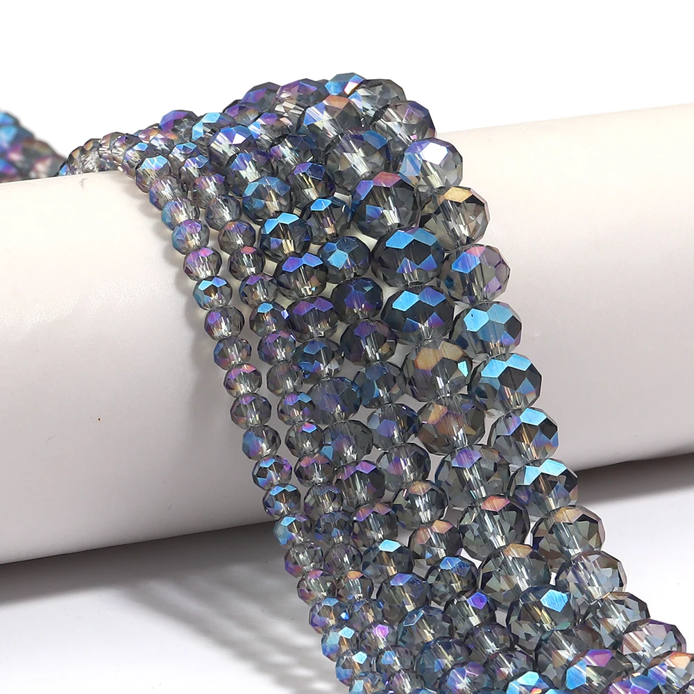 4/6/8mm Facettierte Kristallperlen Transparent Blau Rondelle Glas Lose Perlen für Schmuckherstellung DIY Armbänder Halskette Zubehör