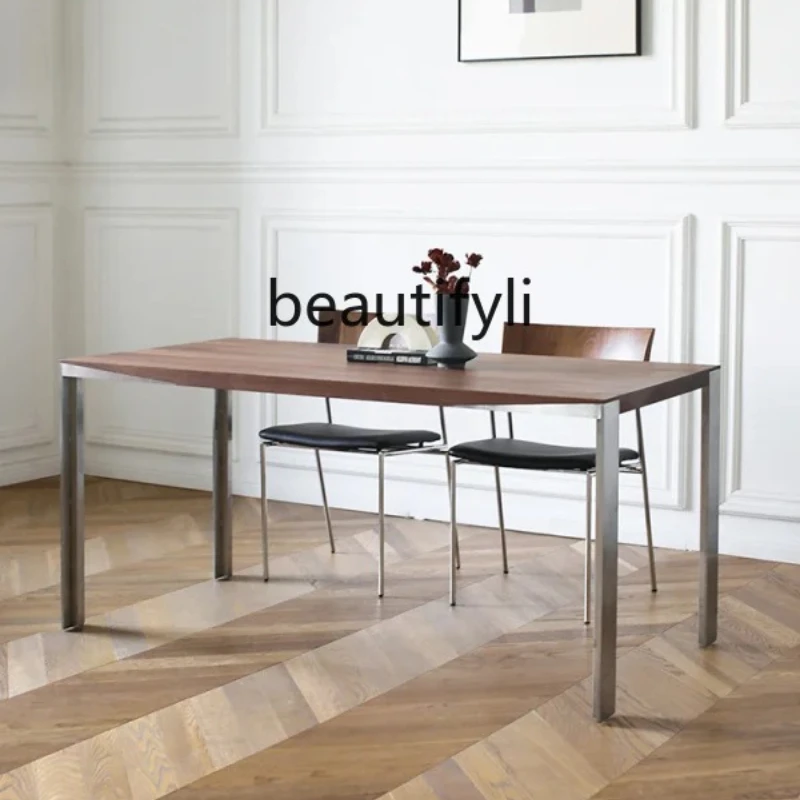 

Nordic style solid wood dining table rectangular black walnut large board desk household small apartment